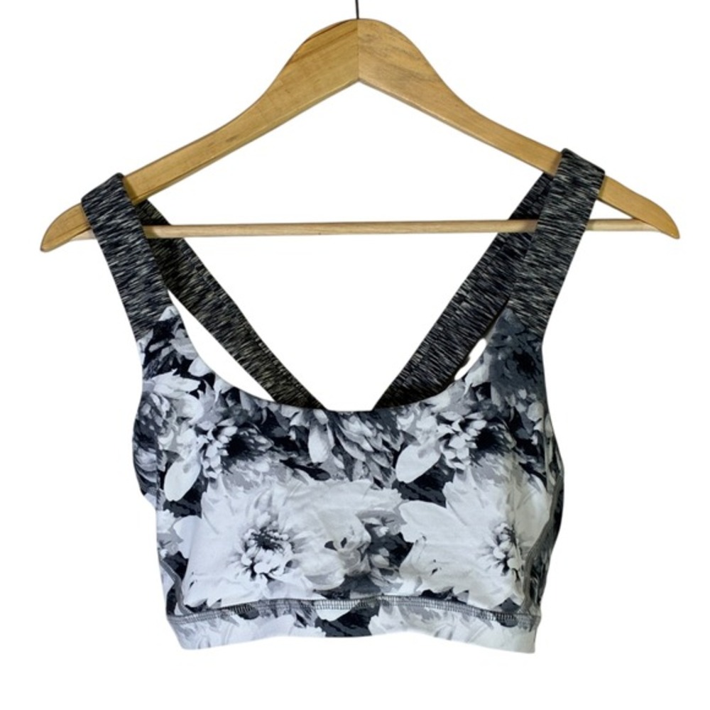 American Eagle Floral Sports‎ Bra Womens L Gray Stretch Athletic Activewear